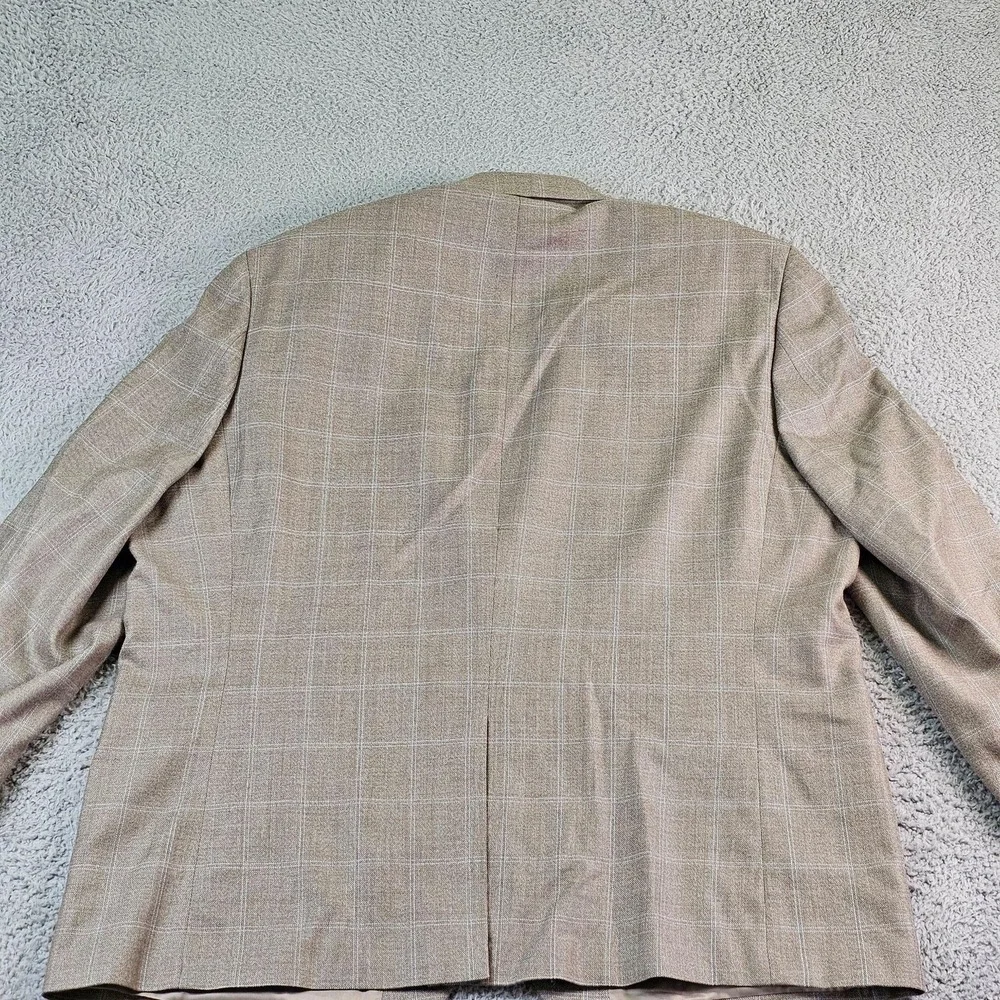 Lauren Ralph Lauren Sport Coat Mens 48R Beige Plaid Silk Wool Classic Fit Blazer